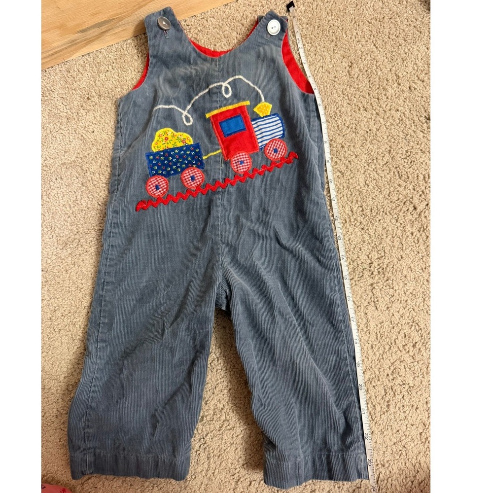 Vintage‎ Infant Corduroy Train Overalls Applique Romper Large